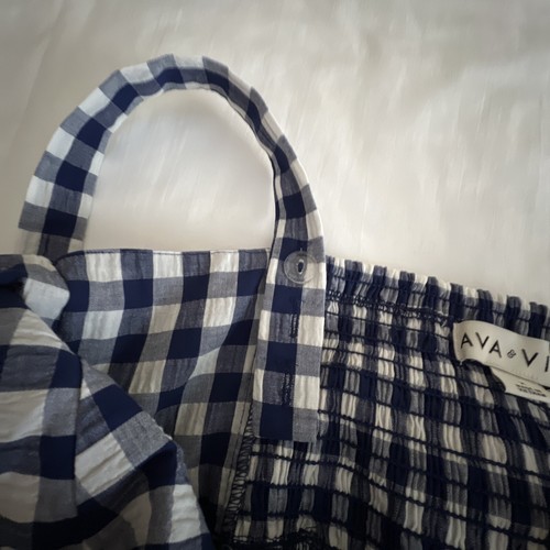 Abito donna Ava & Viv X (14W) smanicato cravatta schiena a strati blu navy a quadri nuovo - Foto 9 di 12