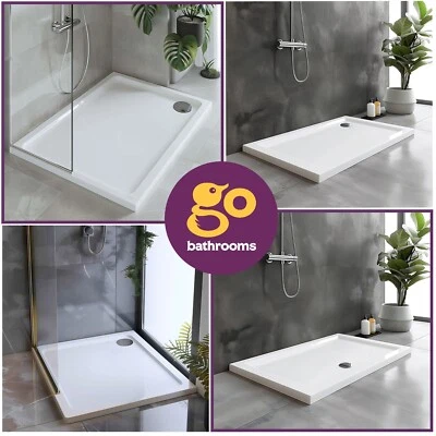 THE BATH PEOPLE Slimline Rectangle Shower Tray Enclosure 40mm Low Profile Stone Resin | 42 Sizes