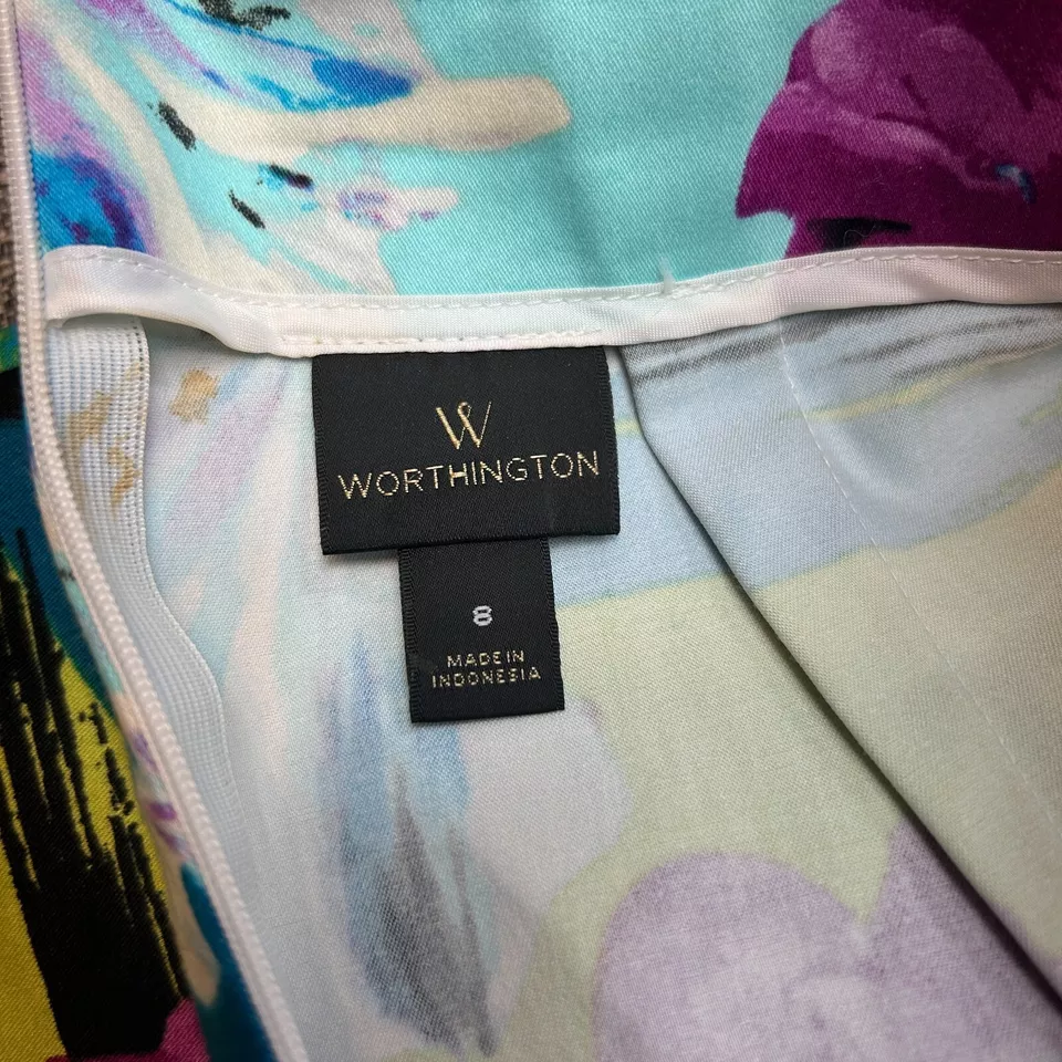 Falda Worthington Mujer 8 Azul Verde Blanco Floral Cremallera Oficina 28 Cintura Foto 2 de 4