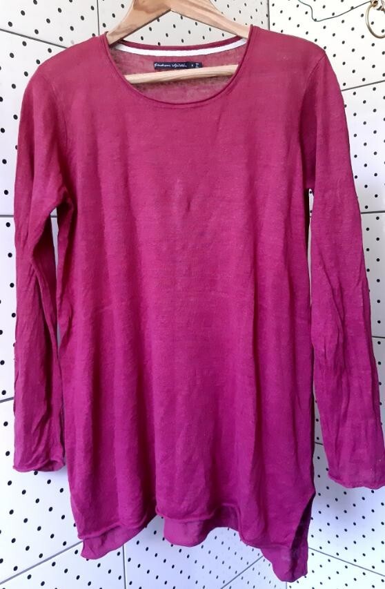 GUDRUN SJODEN Knitted Solid Basic Linen Tunic Pul… - image 1