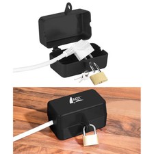 AGT Abschließbare Stromstecker-Schutzbox mit Vorhängeschloss, 2 Schlüssel