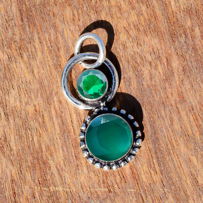 Green Onyx & Diopside Gemstone 925 Sterling Silver Pendant Jewelry Gift For Kids