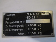 Typenschild Citroen Schild ID-plate ID21F 21 F S37 neu