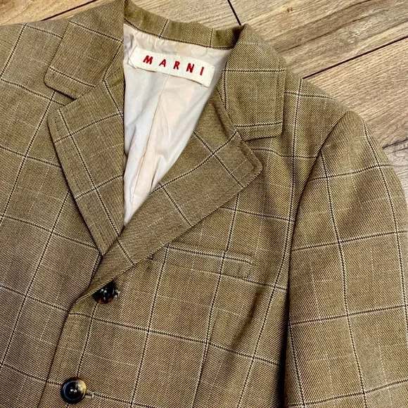 MARNI single-breasted checked cotton blazer in tan Size 6 Unisex $275 - Image 2 of 4