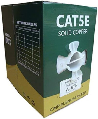 CAT5E Plenum UTP Solid Copper 1000FT 350MHZ Bulk 24AWG CMP Network LAN Cable Whi