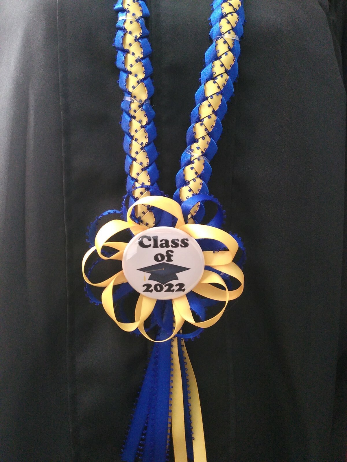Graduation Ribbon lei w/ rosette & Button 2022 royal blue & light gold |  eBay