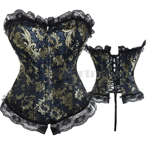 Retro Steampunk Gothic Corset Burlesque Lace Up Basque Top Bustier Waist Cincher - Picture 27 of 27