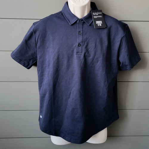 Mens Under 5'10 Navy Short Sleeve Polo Button Up Shirt Cotton Poly Large NWT