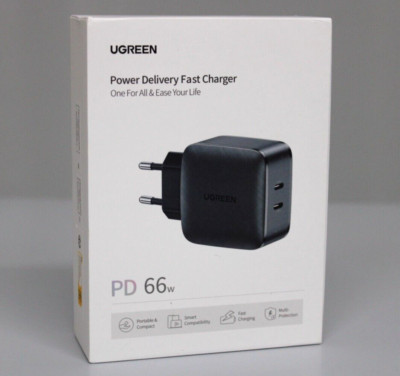 UGREEN 2x USB Typ-C PD 66W Ladegerät Schnellladegerät Netzteil CD216, Schwarz