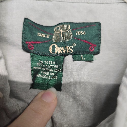 Orvis Shirt Mens Sz Large Gray Quilted Hunting Safari Shooting Roll Tab Sleeve - Picture 3 of 15