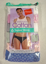 Hanes Women's 6 Pack Breathable Cotton Bikinis NEW Size 9