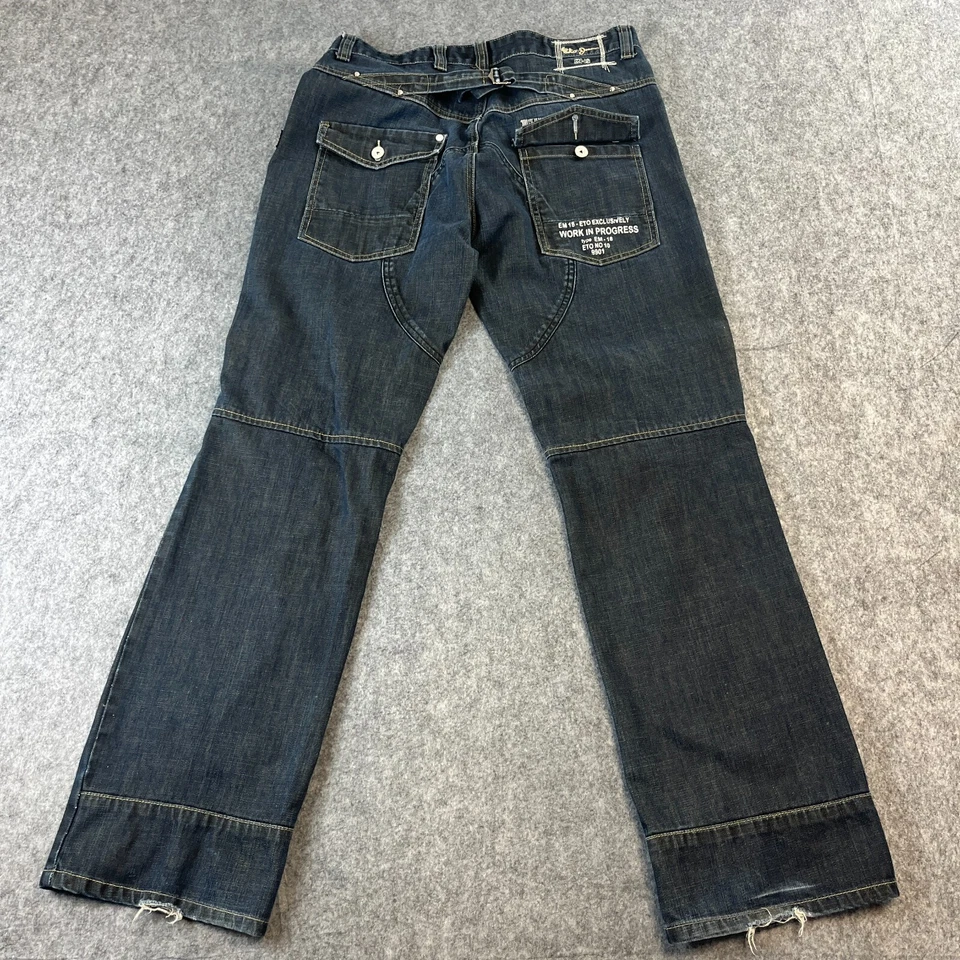 Pantalones de mezclilla holgados ETO 32 32 * Ropa de calle doble solapa de rodilla Y2K panel ceñido lavado oscuro Foto 2 de 4