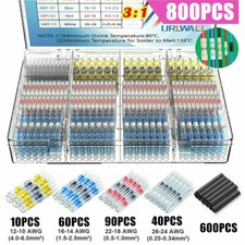 100/800X Solder Seal Sleeve Heat Shrink Butt Wire Connector Waterproof Terminals