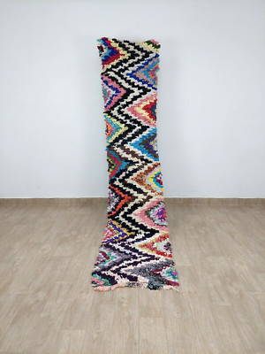 Handmade Vintage Moroccan Runner Rug 2x9 Colorful Berber Geometric Zigzag Carpet