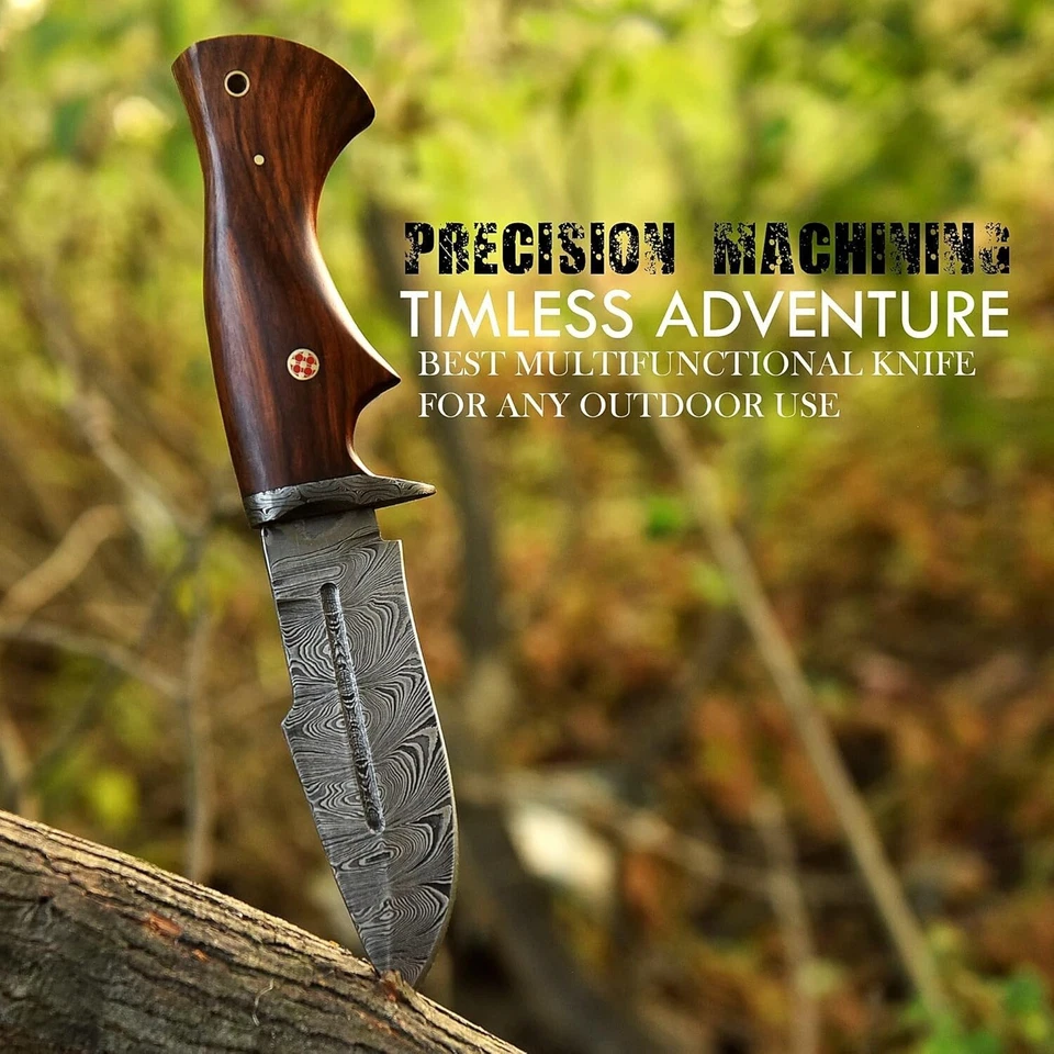 Handgefertigtes Damast-Jagdmesser mit Lederscheide  Für Jagd und Camping. - Bild 4 von 4