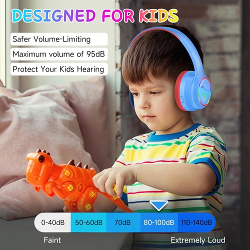 IFECCO Casque Audio Enfant Bluetooth avec MicrophoneLumière LED Dinosaure ave... - Photo 2/7