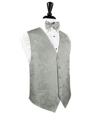 Luxury Satin Paisley Tuxedo Vest and Bow Tie in Neutral Shades