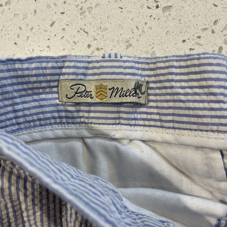 Pantalones Cortos Peter Millar Seersucker Azul Blanco Rayas 33 Para Hombres Golf Informal Algodón Foto 2 de 4