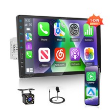 9" Single 1 DIN Wireless CarPlay Android Auto Car Stereo Touch Radio Camera