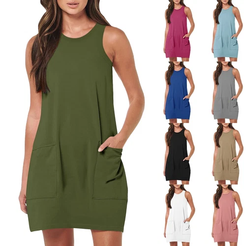 Summer Womens Sleeveless Sundress Short Beach Vacation Tank Dresses With Pockets - Bild 2 von 54