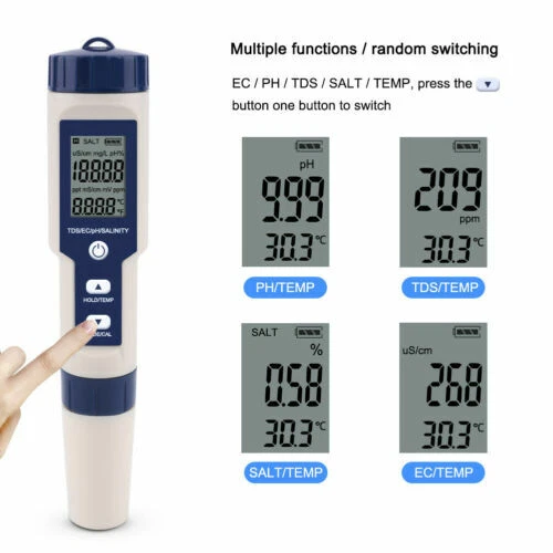 New 5In1 Digital Water Quality Tester Pen EC PH TDS Salinity Temp Meter Detector - Image 4 of 4