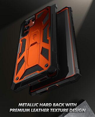 For Galaxy S22 Ultra Case Poetic Spartan Rugged Shockproof Kickstand Case Orange