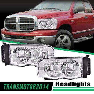 Fit For 02-05 Dodge Ram 1500 / 03-05 Ram 2500 3500 Clear/Chrome Headlights New