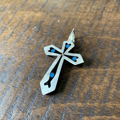 MEXICO 925 Sterling Silver - Vintage Turquoise Religious Cross Pendant ...
