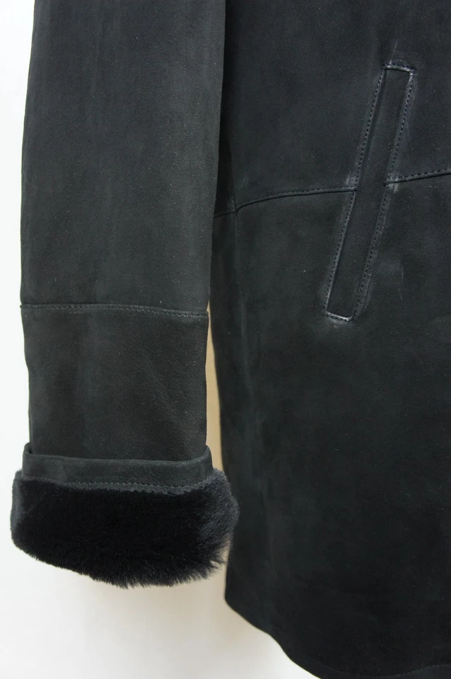 Men New 100% Genuine Suede Shearling Leather Sheepskin Coat Trench Jacket XS-8XL - Image 3 of 4