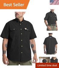 Mens Regular Fit Work Utility Shirt Midweight with Two Chest Pockets Wrinkle-...