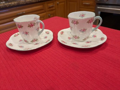 SHELLEY Set (2) 'Rosebud'' Demitasse cups & saucers ''England''