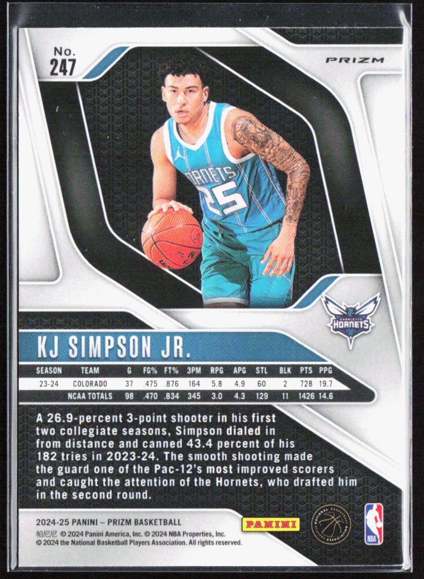2024-25 Panini Prizm KJ Simpson Jr. Red White Blue RWB Rookie RC