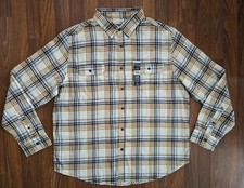 NWT George Flannel Shirt XL 46-48 Super Soft Ivory Plaid Tan/Navy