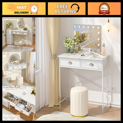 Small Vanity Desk for Kids - 31.5'' Makeup Table with Drawers, White Dressing Tab