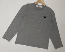 Comme des Garçons Play Women’s T-Shirt Longsleeve Gray Black Heart Size M