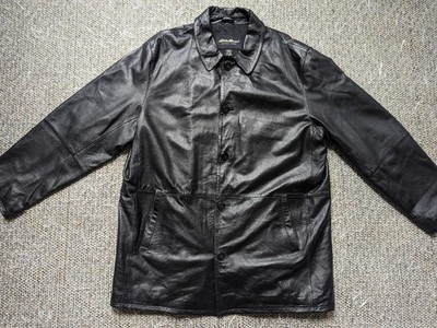 vintage EDDIE BAUER black LAMB LEATHER car coat XL black jacket