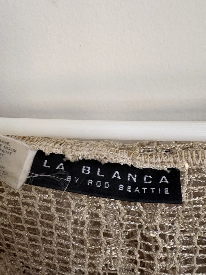 LA BLANCA Vintage Natación Capucha Cubre Malla Blanca con Lentejuelas Talla S Foto 2 de 4