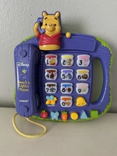 VTech Disney Winnie the Pooh Teach ’n Lights Phone Learning Toy Works!  2004 VTG
