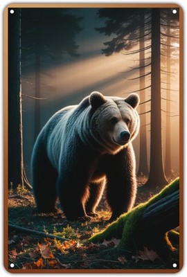 Grizzly Bear Animal Tin Metal Signs Home Décor, Vintage Forest Wildlife for Outd