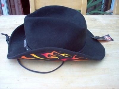 Harley Davidson Cowboyhut schwarz Wolle Flammen Fire Western Rodeo. X-LARGE . Etikett