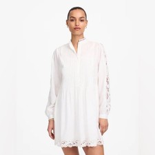 Madewell women’s Pintucked Eyelet Mini Dress embroidered white Size S NWT
