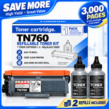 TN760 Black Toner Refillable For 760 MFC-L2717DW HL-L2350DW DCP-L2550DW TN-760