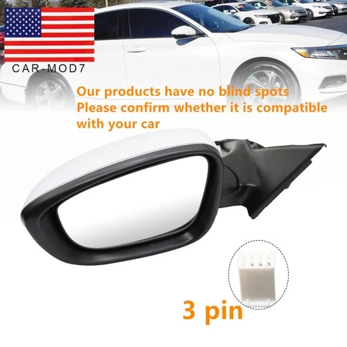 White Driver Side Mirror 3Pin Manual Fold For Honda Accord 2018 2019 2020-2022