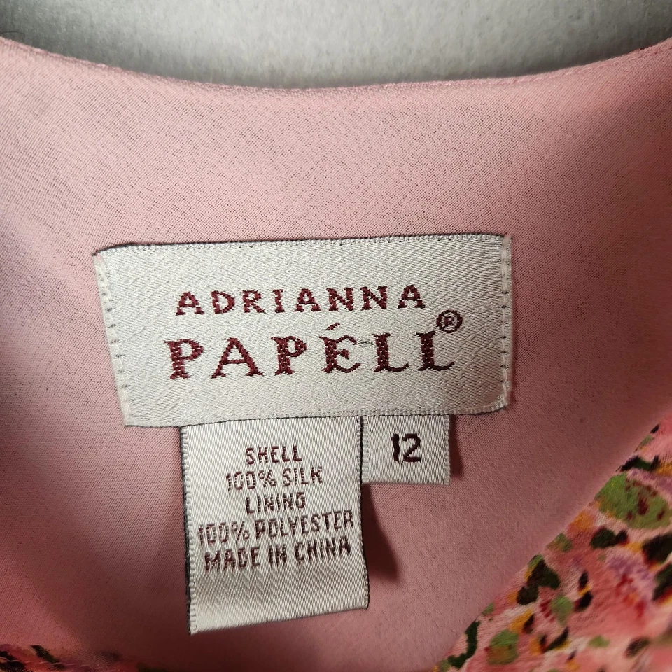 Adrianna Papell Dress Womens 12 Pink Silk Beaded Flutter Sleeve Lined Cocktail - Image 3 of 4