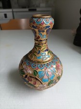 cloisonne/Jingtailan Vase China, 16 cm Höhe,florales Dekor, Messing & Email