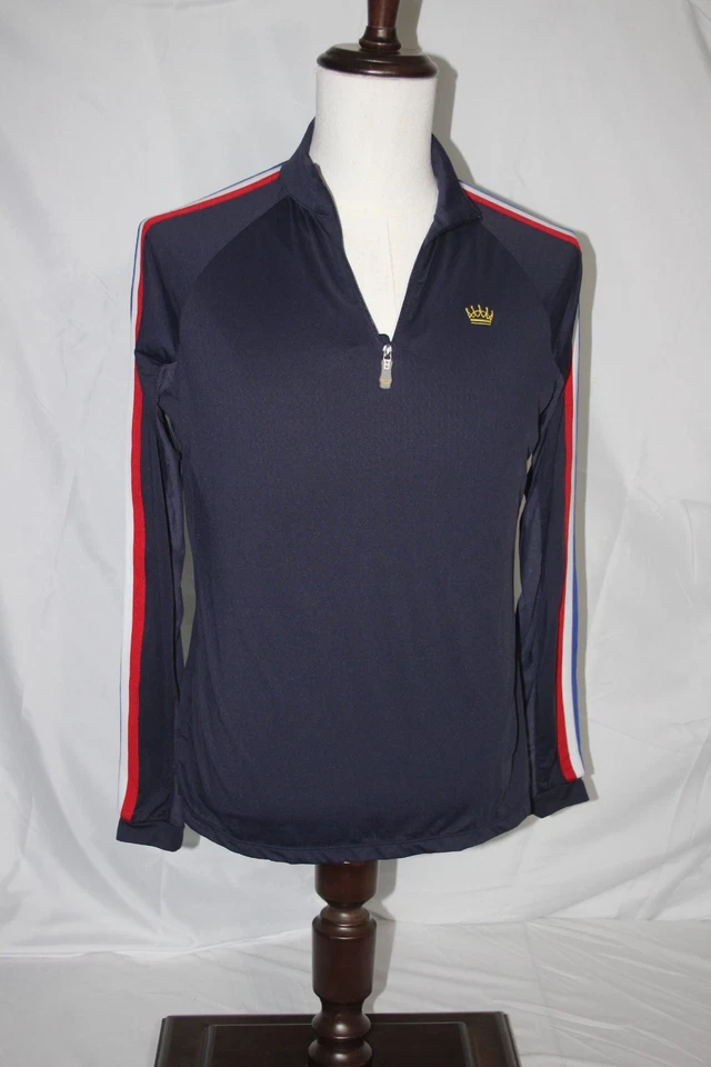 KASTEL DENMARK Mujer L Azul Marino Camiseta de Sol Colección Patriota Cuarto Cremallera Rojo Blanco Foto 3 de 4