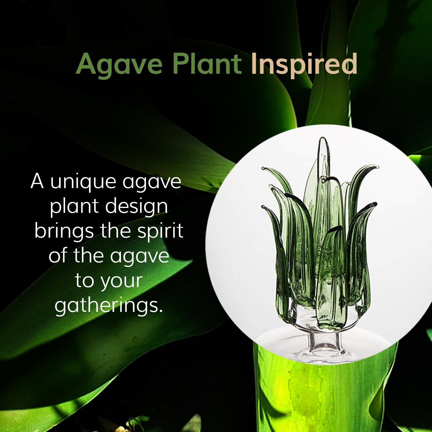 Agave Tequila Glasses & Decanter Set – Handblown 25oz Liquor Decanter & 6