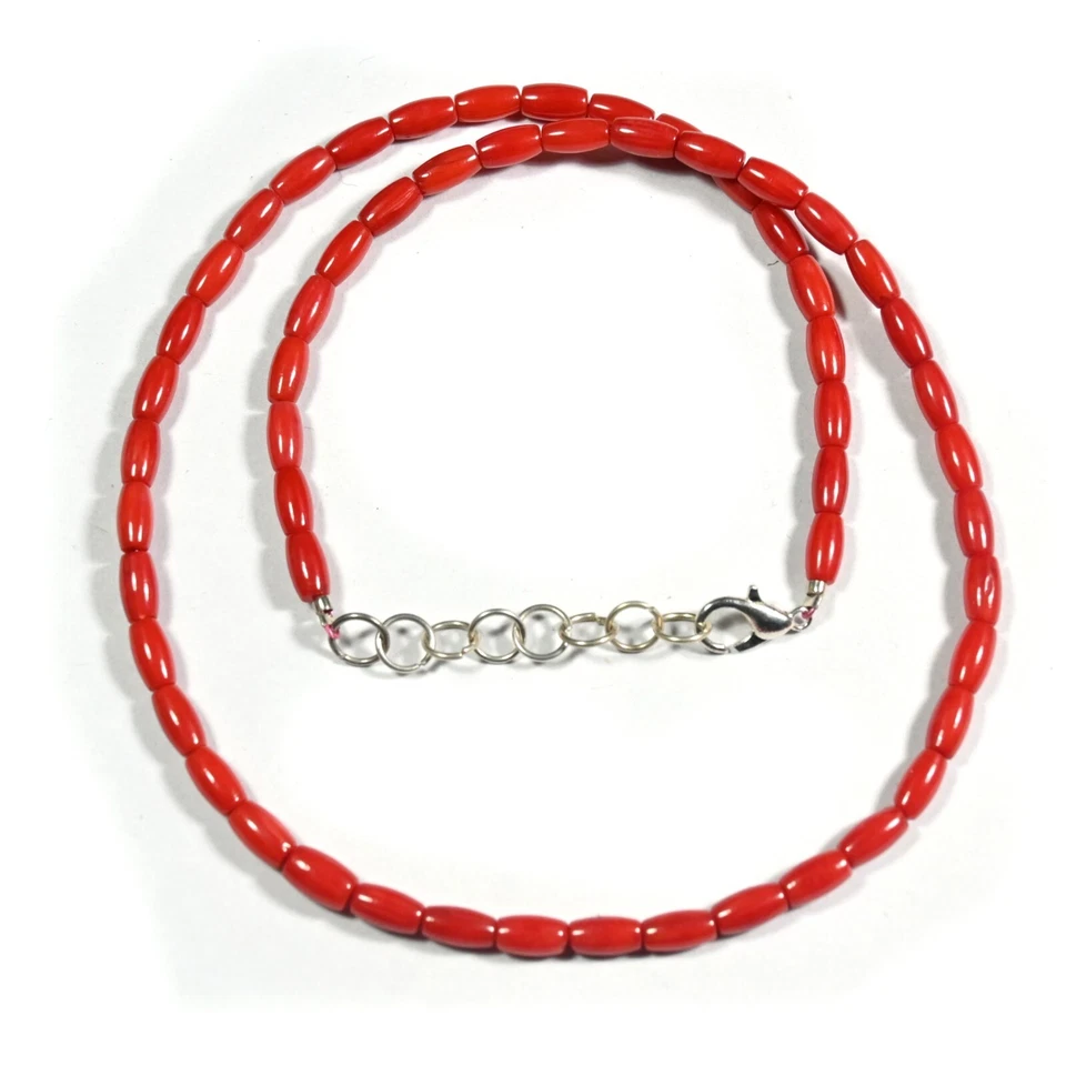 Collana donna delicata 16" perle a forma di tubo liscio pietra corallo... - Immagine 2 di 4