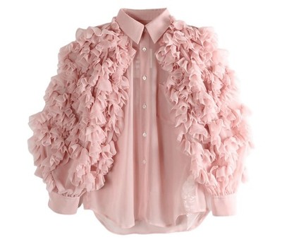 AUTHENTIC Comme des Garcons CDG Pink Ruffled Sculptural Avant-Garde Blouse Sz L