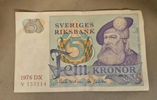 1976 Sweden 5 Kronor Note